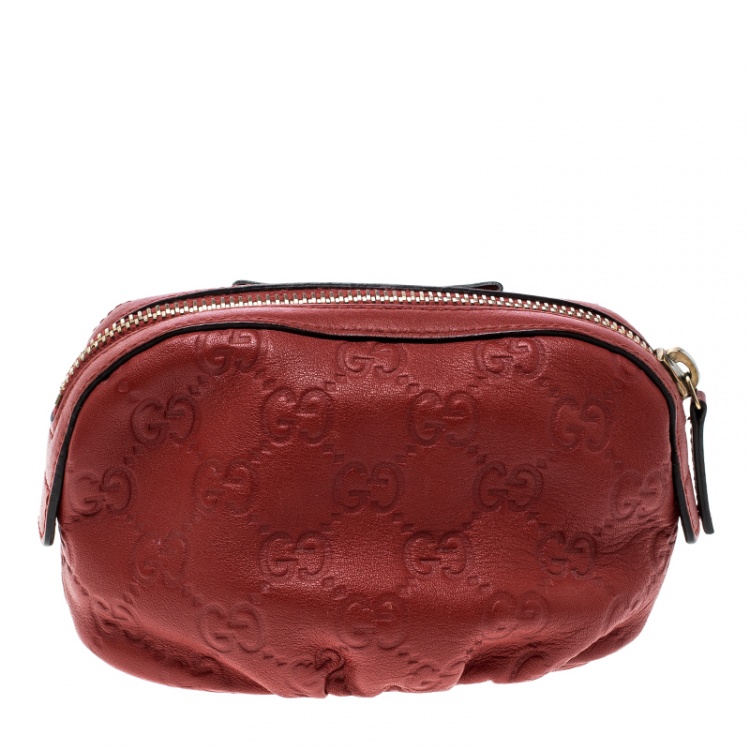 Pre Owned Gucci Red Guccissima Leather Cosmetic Pouch