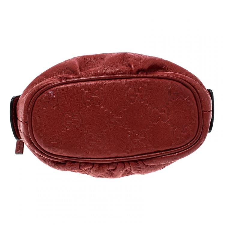 Pre Owned Gucci Red Guccissima Leather Cosmetic Pouch