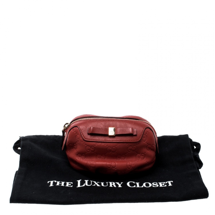 Pre Owned Gucci Red Guccissima Leather Cosmetic Pouch