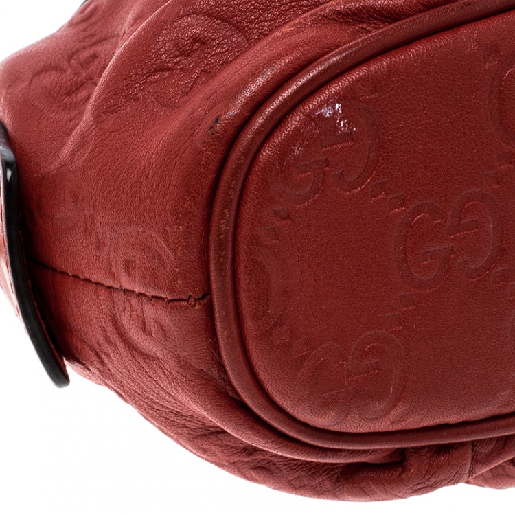 Pre Owned Gucci Red Guccissima Leather Cosmetic Pouch
