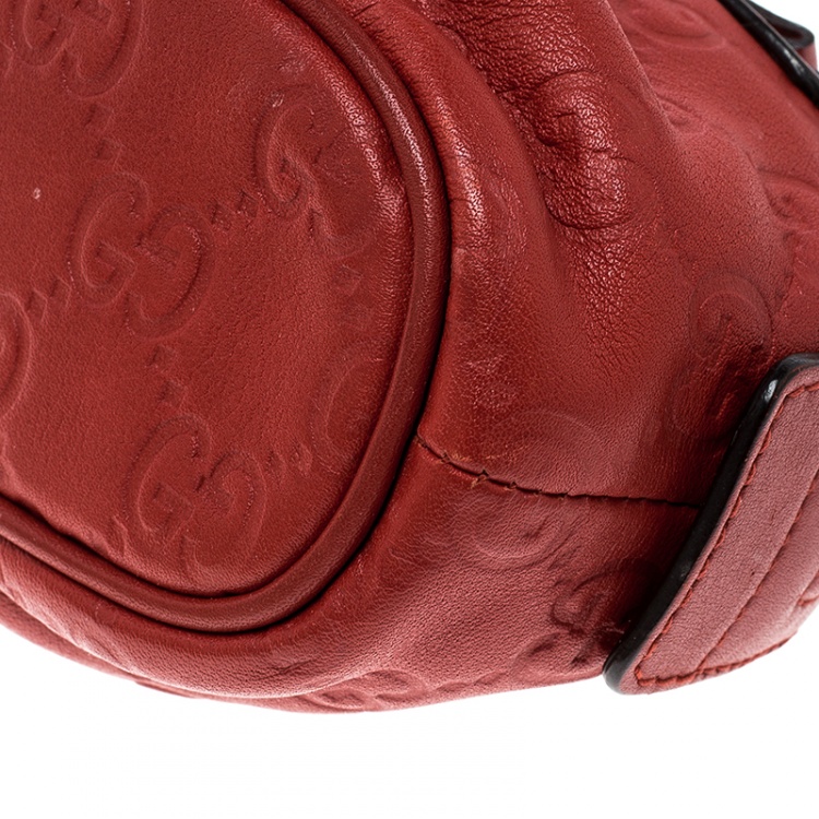Pre Owned Gucci Red Guccissima Leather Cosmetic Pouch