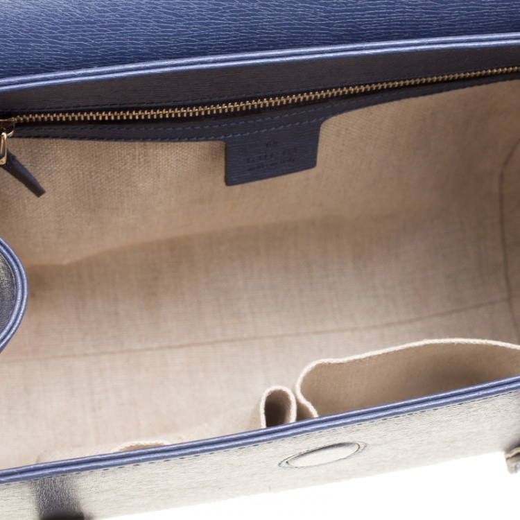 Pre Owned Gucci Navy Blue Leather New Bullet Bamboo Top Handle Bag