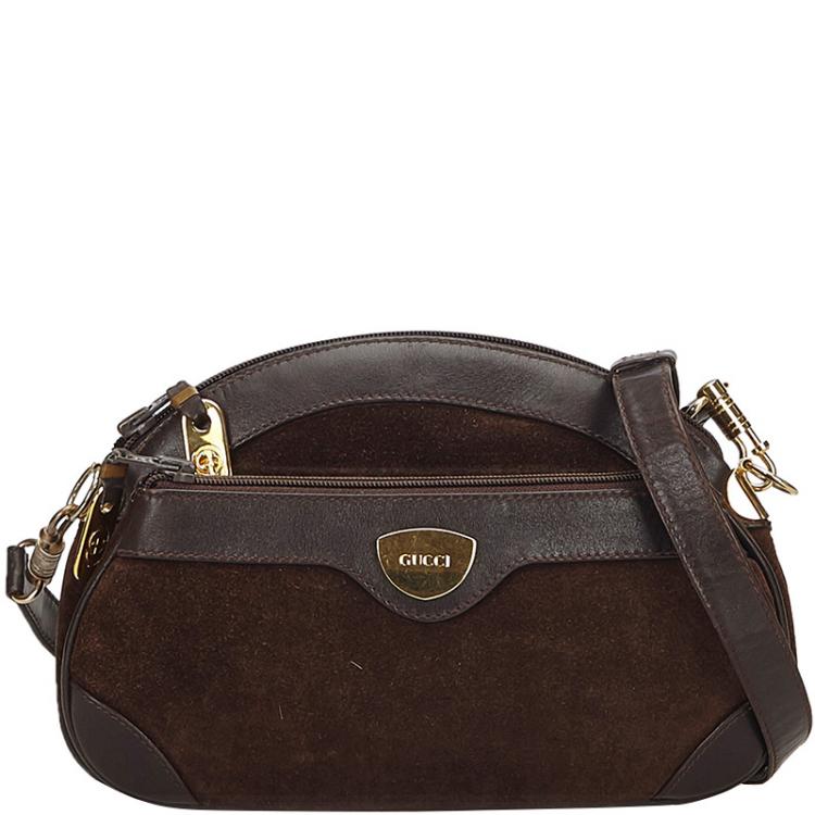 gucci brown suede crossbody bag