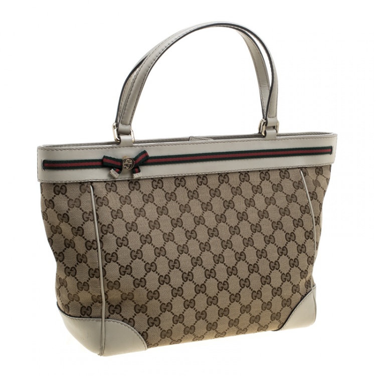 Pre Owned Gucci Beige GG Canvas Mayfair Bow Tote