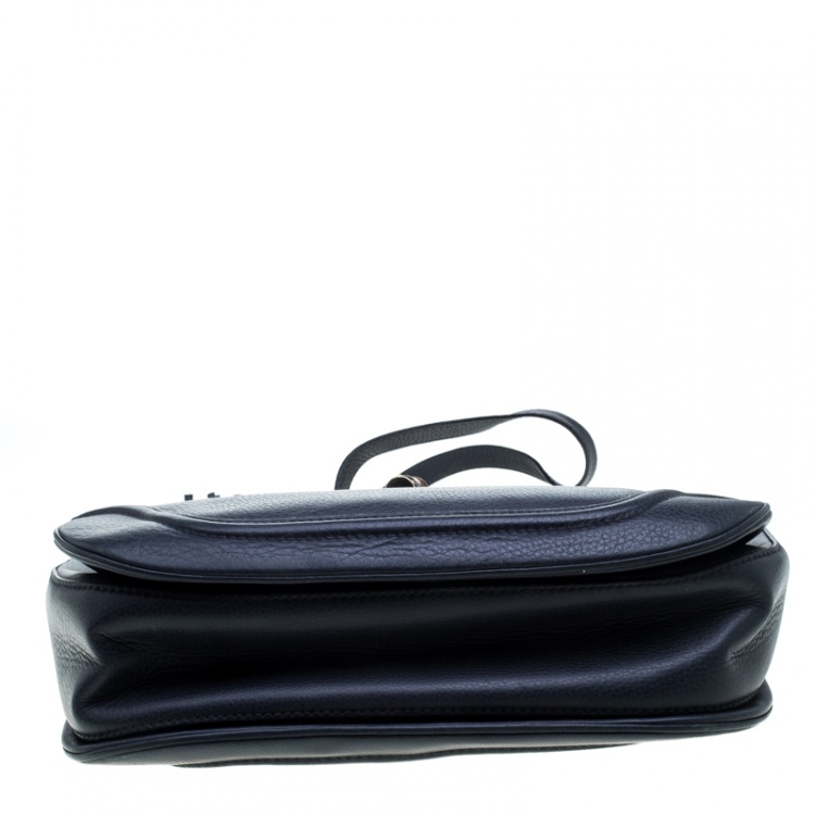 Pre Owned Gucci Navy Blue Leather Large New Bamboo Tassel Top Handle Bag