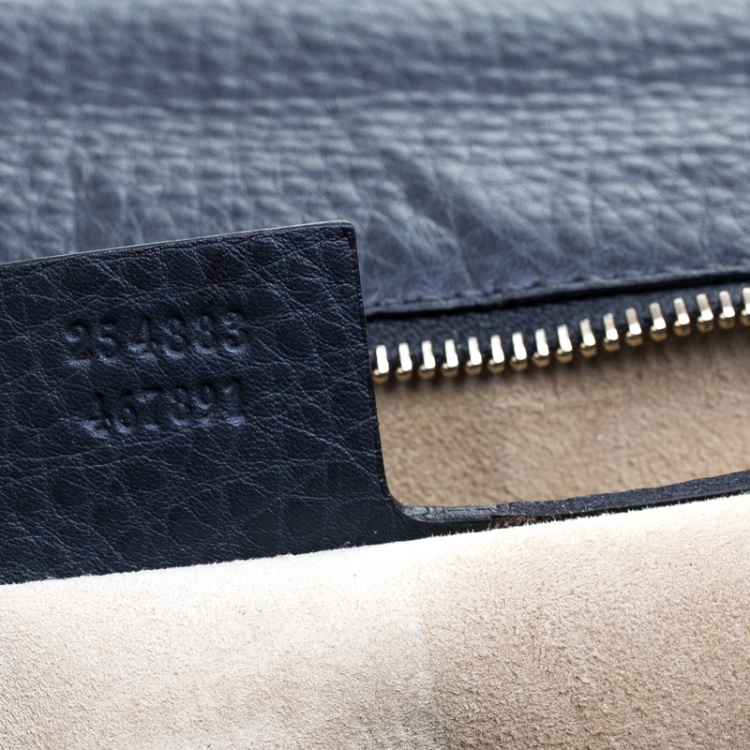 Pre Owned Gucci Navy Blue Leather Large New Bamboo Tassel Top Handle Bag