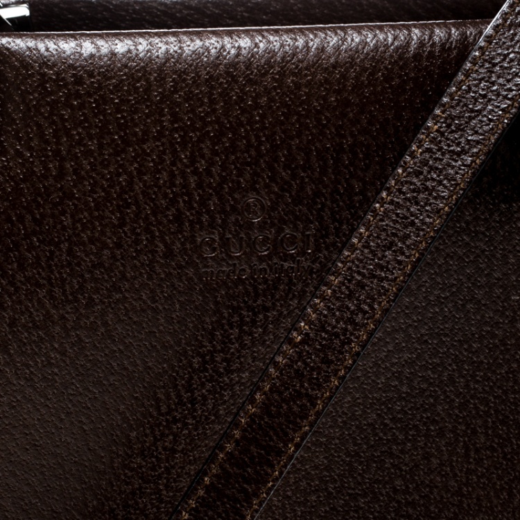 Pre Owned Gucci Brown Leather Bamboo Handle Cinghiale Top Handle Bag
