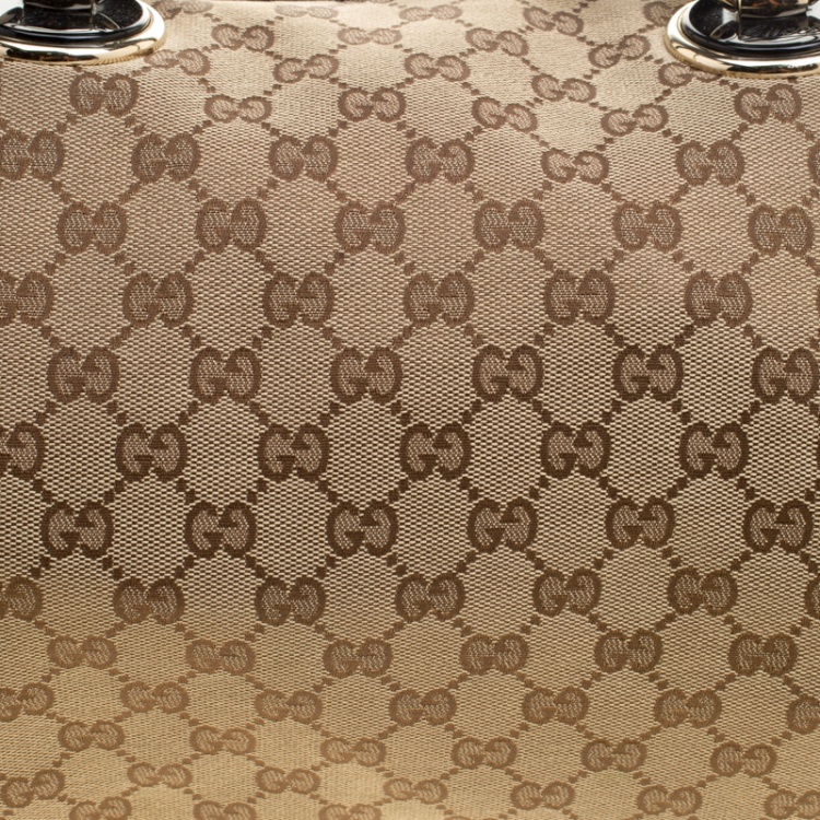 Pre Owned Gucci Beige/Black GG Canvas and Leather Medium Full Moon Boston Bag