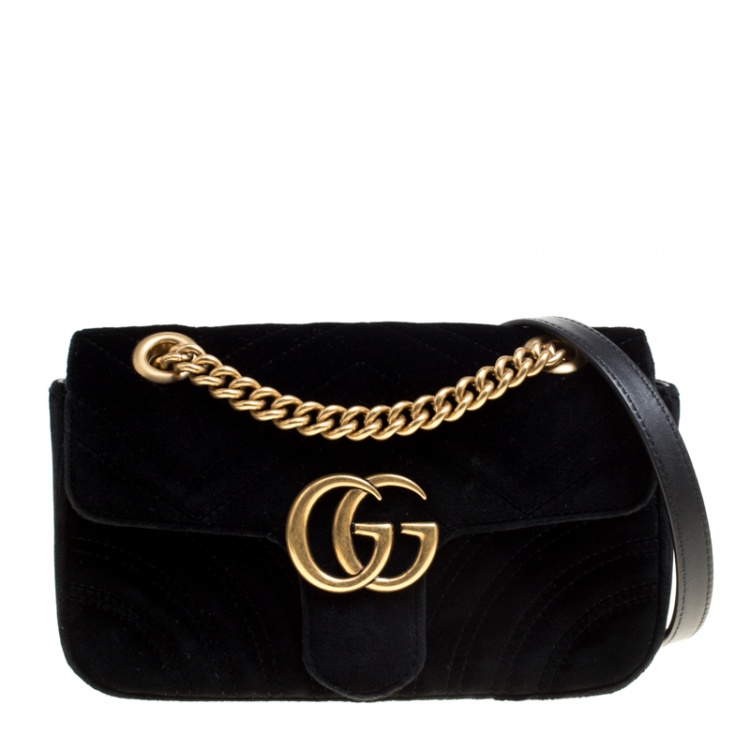 transfusion Team up with Dedicate Gucci Black Matelasse Velvet Mini GG Marmont Shoulder Bag Gucci | TLC