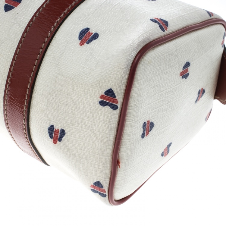 مملوكة مسبقًا Gucci Off White/Red Coated Canvas and Patent Leather Joy Heart Boston Bag