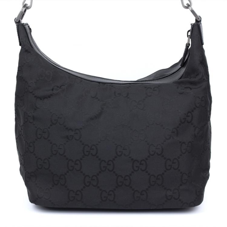 Pre Owned Gucci Black GG Nylon Bamboo Top Handle Bag