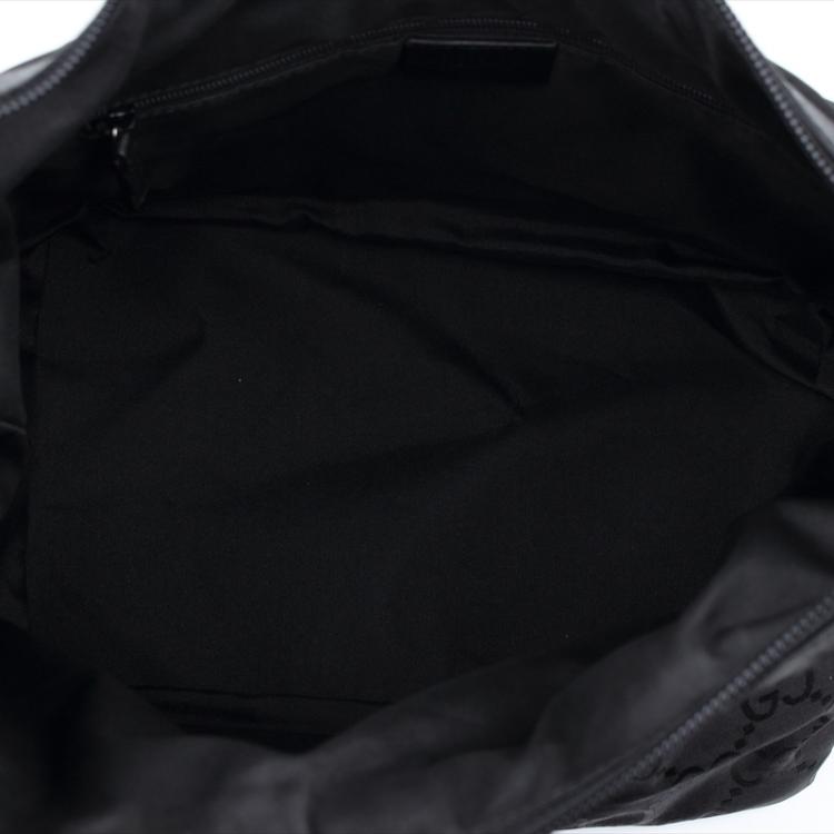 Pre Owned Gucci Black GG Nylon Bamboo Top Handle Bag