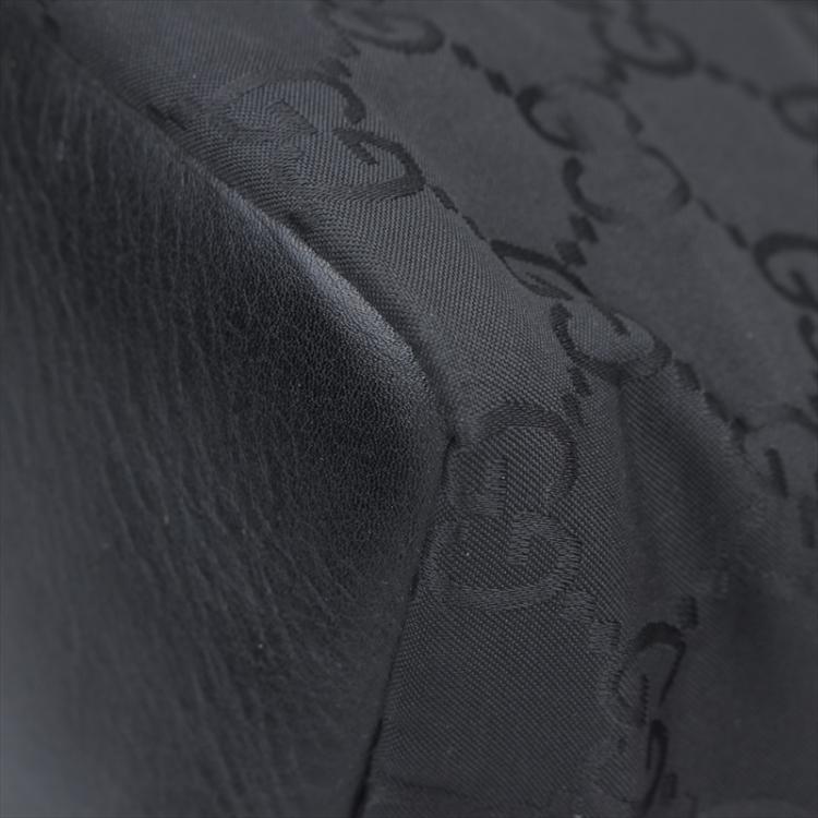 Pre Owned Gucci Black GG Nylon Bamboo Top Handle Bag