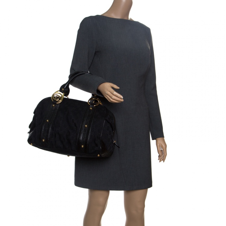 Pre Owned Gucci Black GG Canvas Interlocking Boston Bag