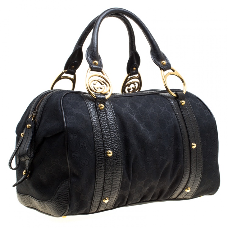 Pre Owned Gucci Black GG Canvas Interlocking Boston Bag