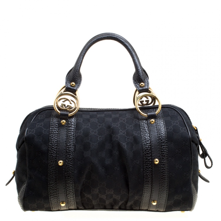 Pre Owned Gucci Black GG Canvas Interlocking Boston Bag