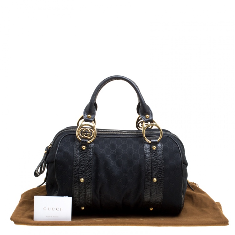 Pre Owned Gucci Black GG Canvas Interlocking Boston Bag