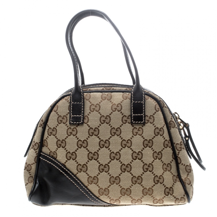 Pre Owned Gucci Beige/Ebony GG Canvas and Leather Satchel