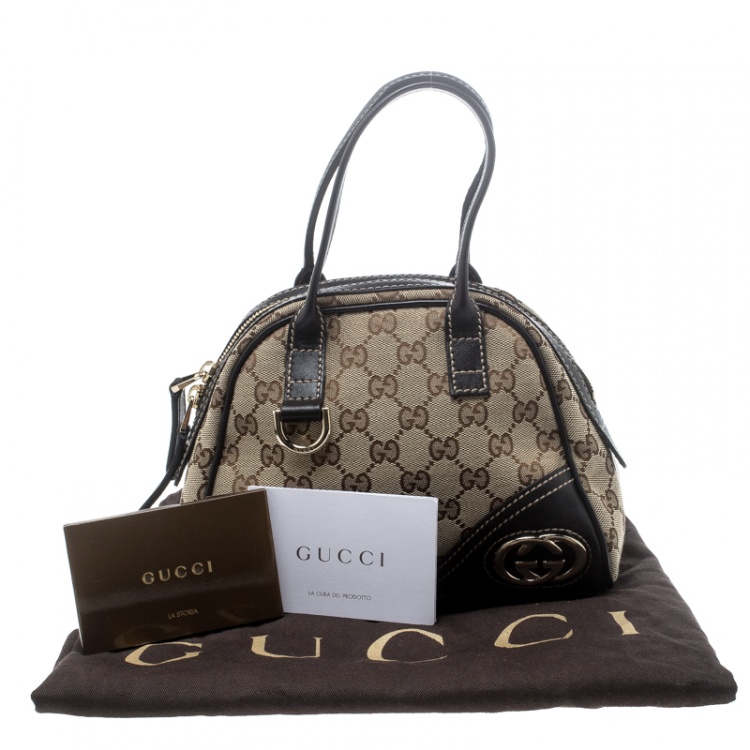 Pre Owned Gucci Beige/Ebony GG Canvas and Leather Satchel