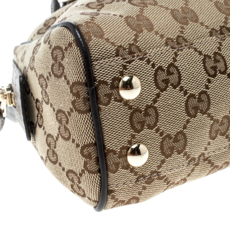 Pre Owned Gucci Beige/Ebony GG Canvas and Leather Satchel