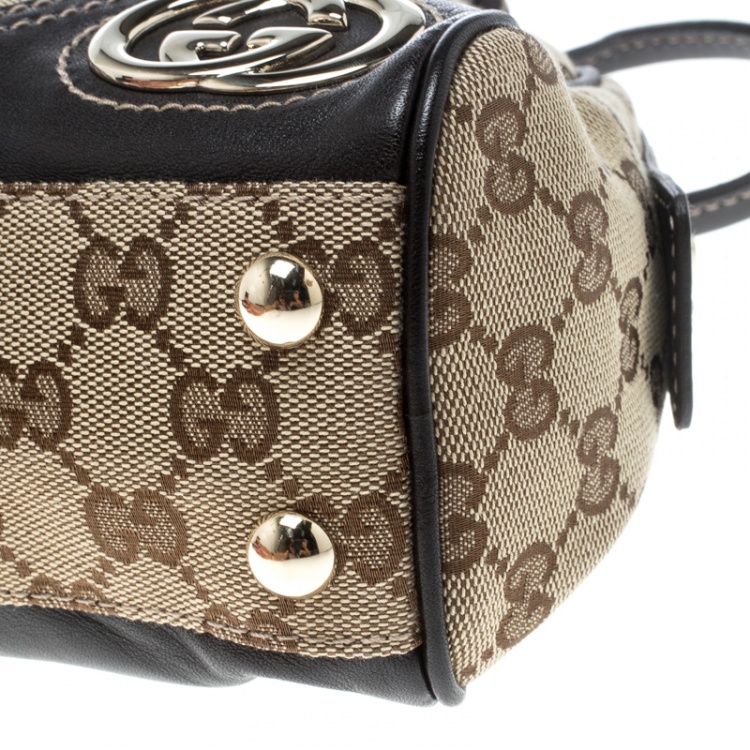 Pre Owned Gucci Beige/Ebony GG Canvas and Leather Satchel