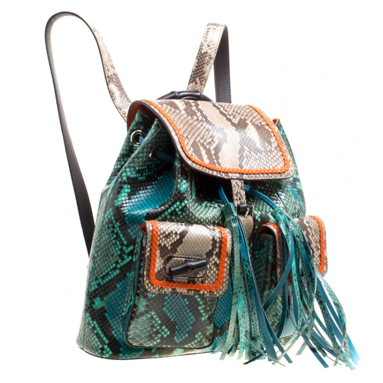 Pre Owned Gucci Multicolor Python Bamboo Drawstring Backpack