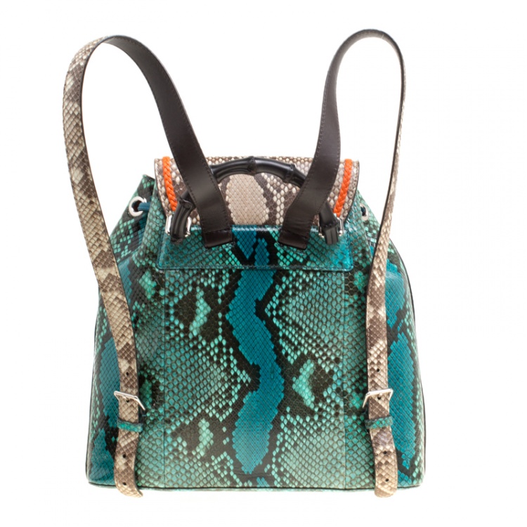 Pre Owned Gucci Multicolor Python Bamboo Drawstring Backpack