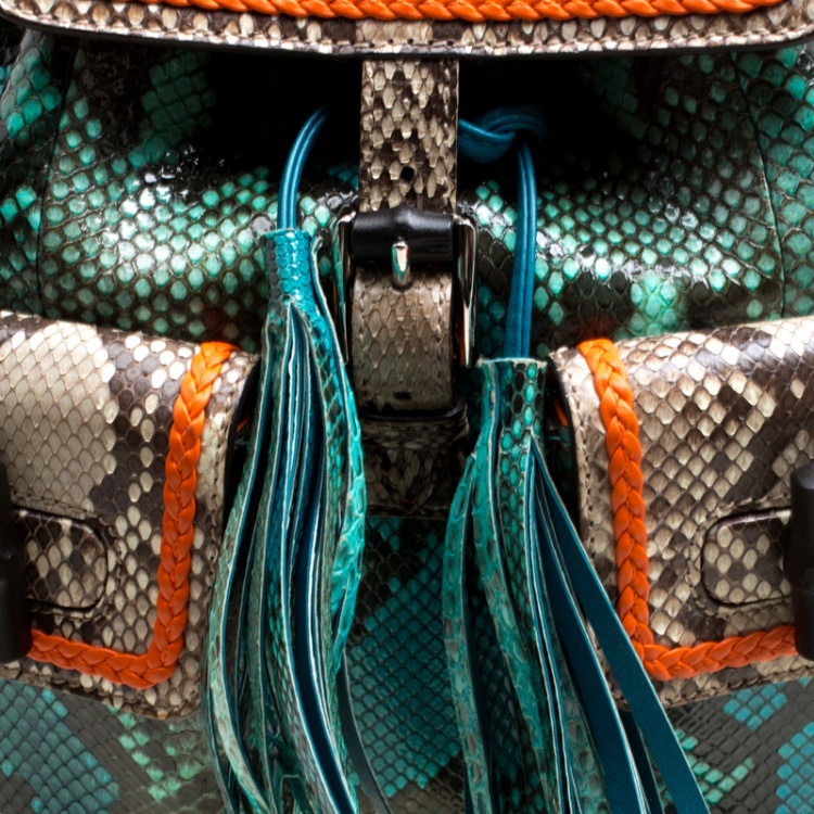 Pre Owned Gucci Multicolor Python Bamboo Drawstring Backpack