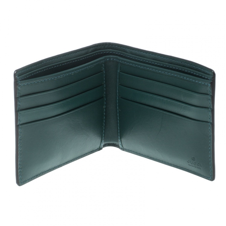 Pre Owned Gucci Ocean Blue Crocodile Bifold Wallet