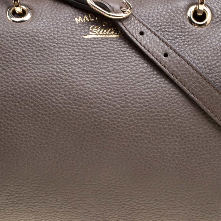 Pre Owned Gucci Dark Beige Leather Medium Bamboo Shopper Boston Bag 