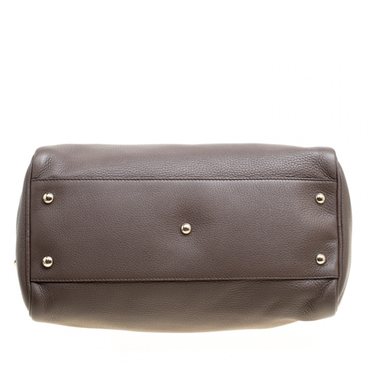 Pre Owned Gucci Dark Beige Leather Medium Bamboo Shopper Boston Bag 