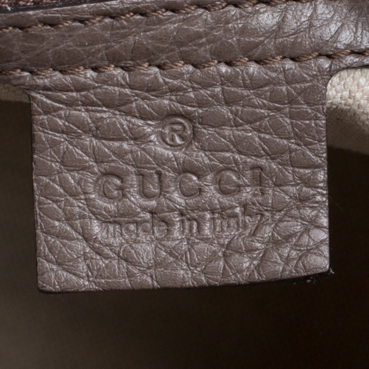 Pre Owned Gucci Dark Beige Leather Medium Bamboo Shopper Boston Bag 