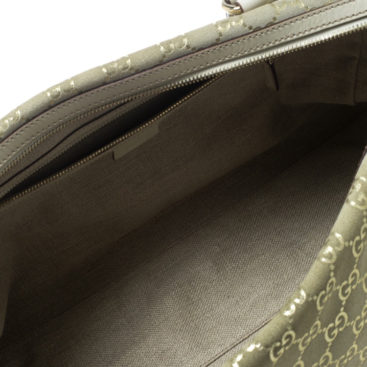 Pre Owned Gucci Beige/Off White GG Suede Boston Bag