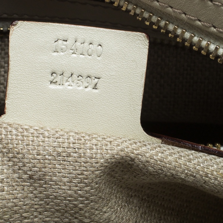 Pre Owned Gucci Beige/Off White GG Suede Boston Bag