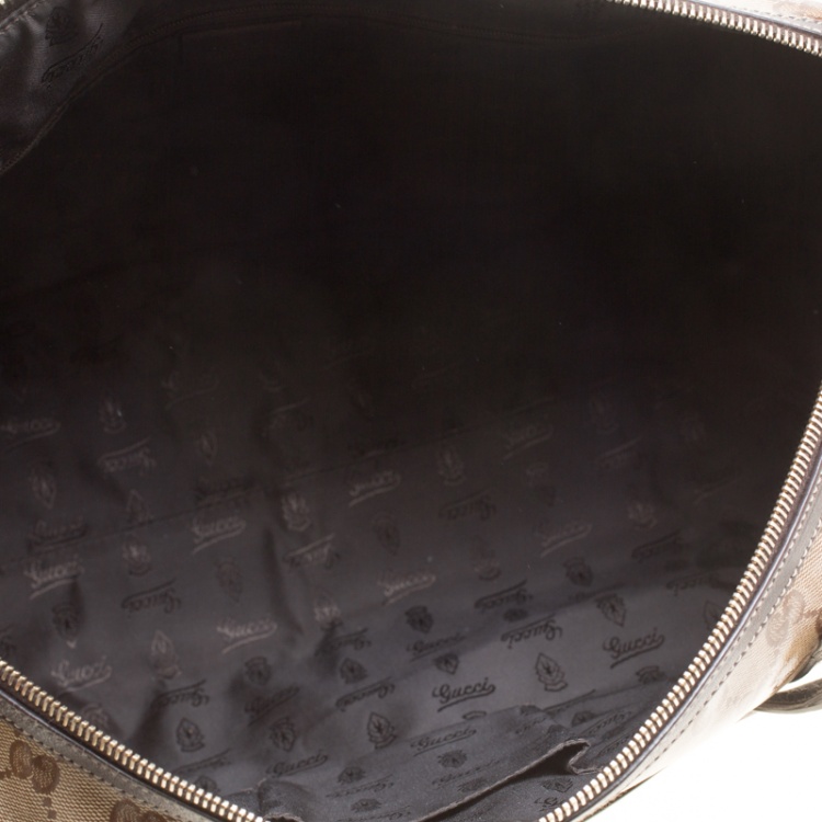 Pre Owned Gucci Beige/Brown GG Crystal Canvas and Leather Large Duchessa Boston Bag