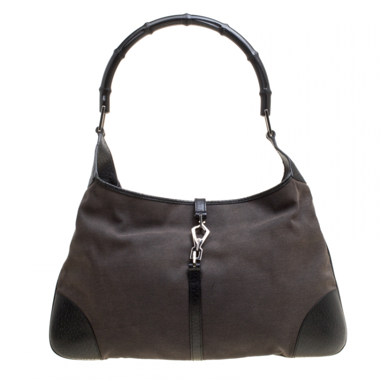 Gucci Grey/Black Canvas and Leather Jackie O Bamboo Hobo Gucci | The ...