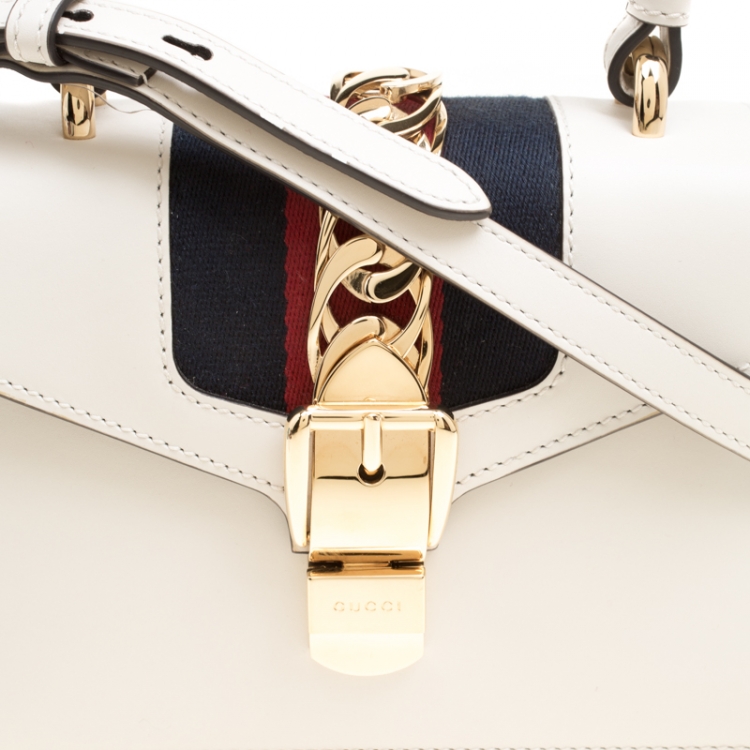 Pre Owned Gucci Off White Leather Mini Sylvie Top Handle Bag 
