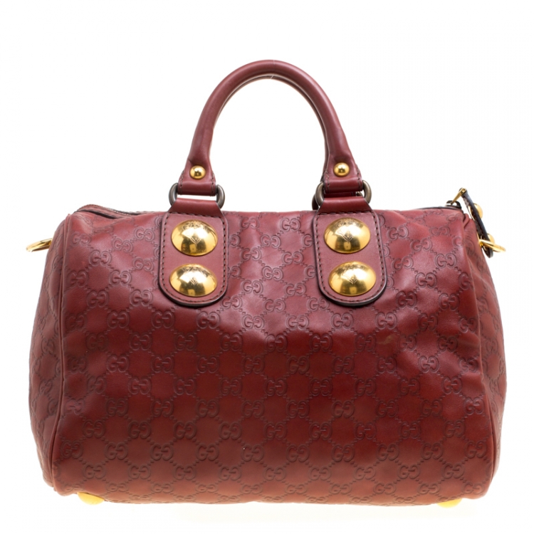 مملوكة مسبقًا Gucci Brick Red Guccissima Leather Babouska Boston Bag