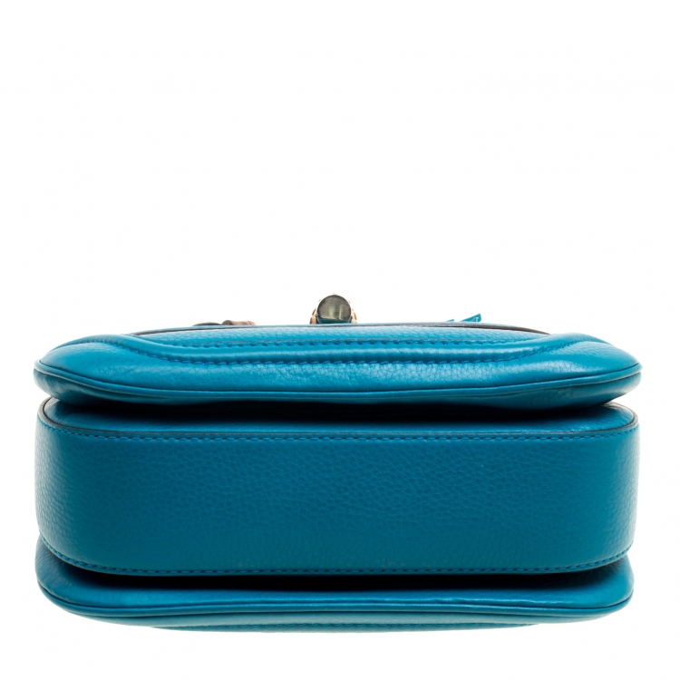 Pre Owned Gucci Teal Blue Leather Tassel New Bamboo Top Handle Bag