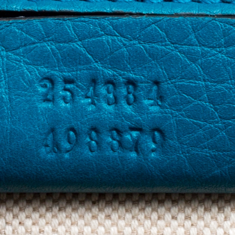 Pre Owned Gucci Teal Blue Leather Tassel New Bamboo Top Handle Bag