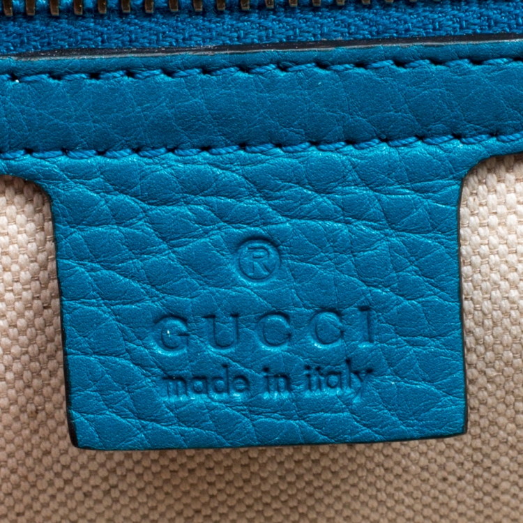 Pre Owned Gucci Teal Blue Leather Tassel New Bamboo Top Handle Bag