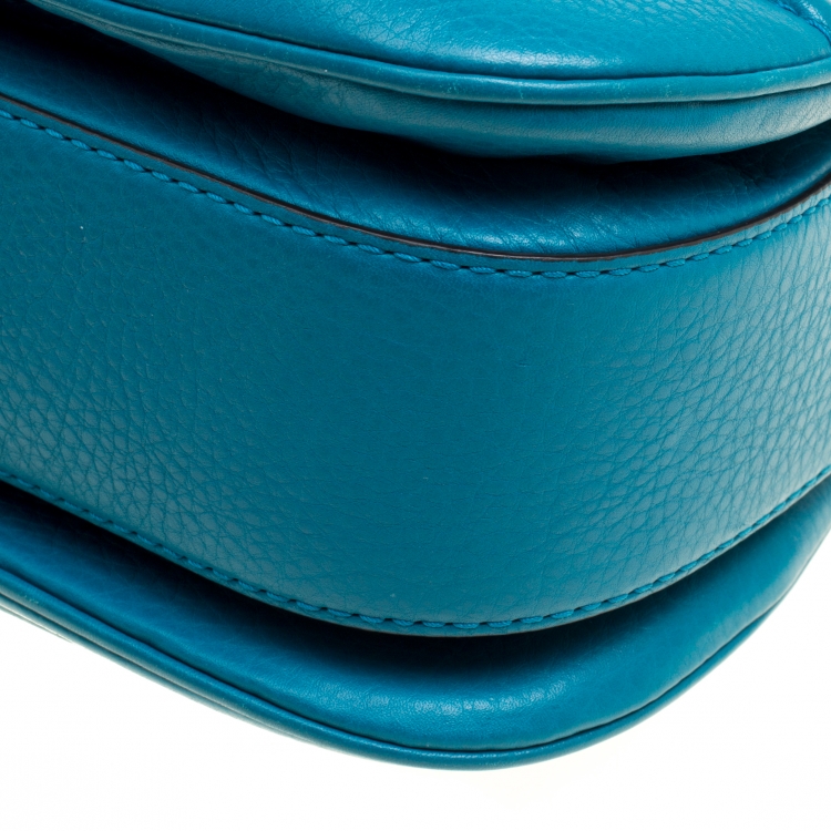 Pre Owned Gucci Teal Blue Leather Tassel New Bamboo Top Handle Bag