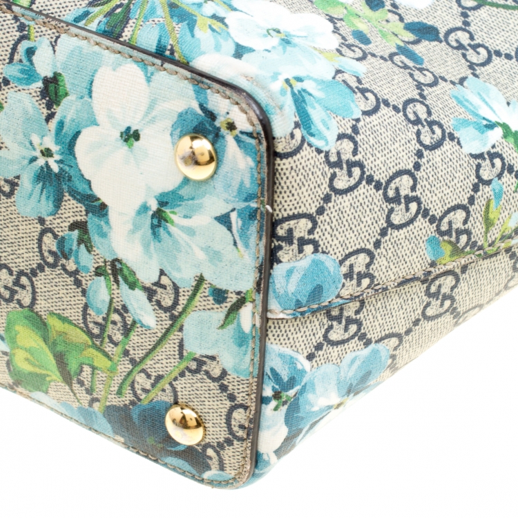 Pre Owned Gucci Multicolor/Red Bloom Print Supreme Canvas and Leather Shopper Tote