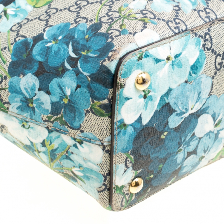 Pre Owned Gucci Multicolor/Red Bloom Print Supreme Canvas and Leather Shopper Tote