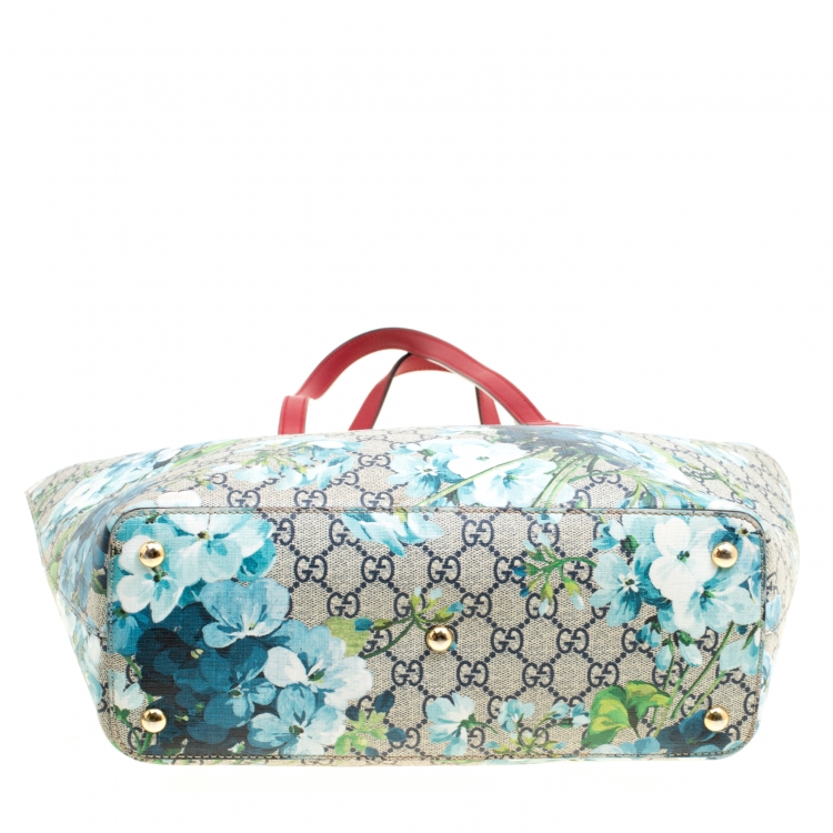 Pre Owned Gucci Multicolor/Red Bloom Print Supreme Canvas and Leather Shopper Tote