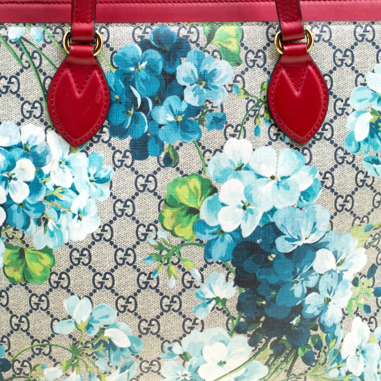 Pre Owned Gucci Multicolor/Red Bloom Print Supreme Canvas and Leather Shopper Tote