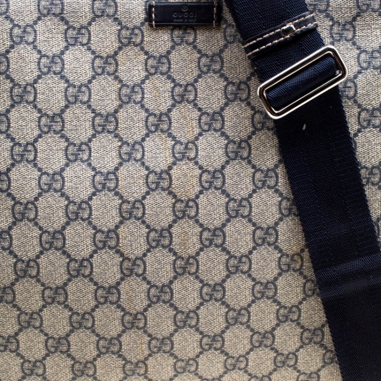 Pre Owned Gucci Beige/Blue GG Supreme Canvas Messenger Bag