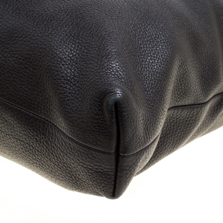 Pre Owned Gucci Black Leather Bamboo Top Handle Bag