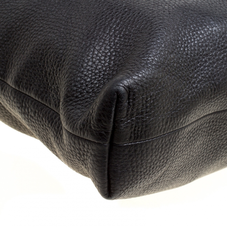Pre Owned Gucci Black Leather Bamboo Top Handle Bag