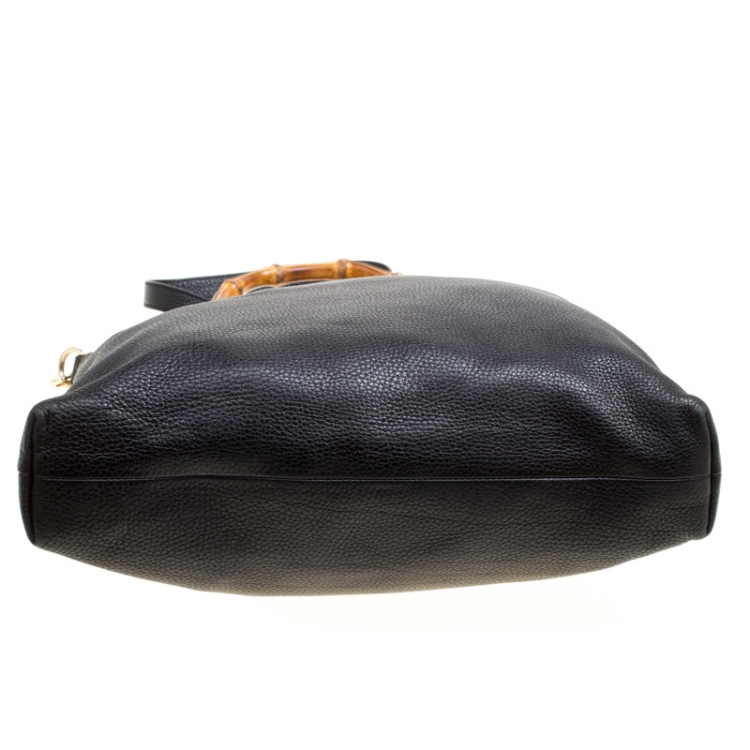 Pre Owned Gucci Black Leather Bamboo Top Handle Bag